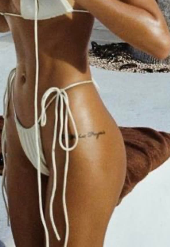 White bikini straps on golden skin after a sunless tan, GLOW17 Montreal